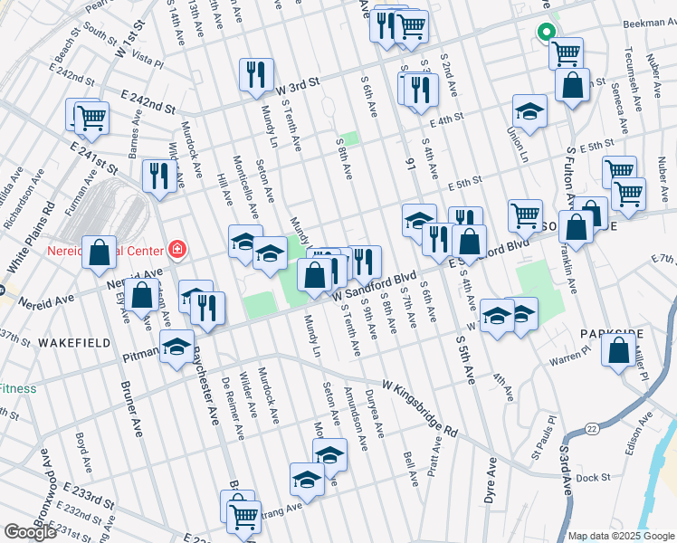 map of restaurants, bars, coffee shops, grocery stores, and more near 460 South 9th Avenue in Mount Vernon