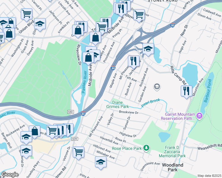 map of restaurants, bars, coffee shops, grocery stores, and more near 126 Mount Pleasant Avenue in Woodland Park