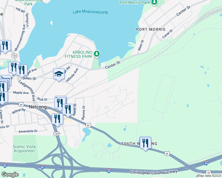 map of restaurants, bars, coffee shops, grocery stores, and more near 50 West Railroad Avenue in Netcong