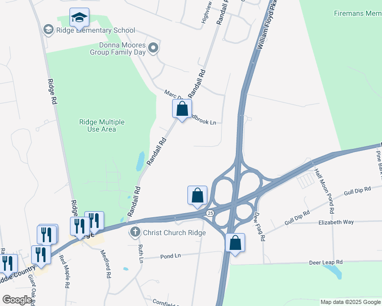 map of restaurants, bars, coffee shops, grocery stores, and more near in Ridge