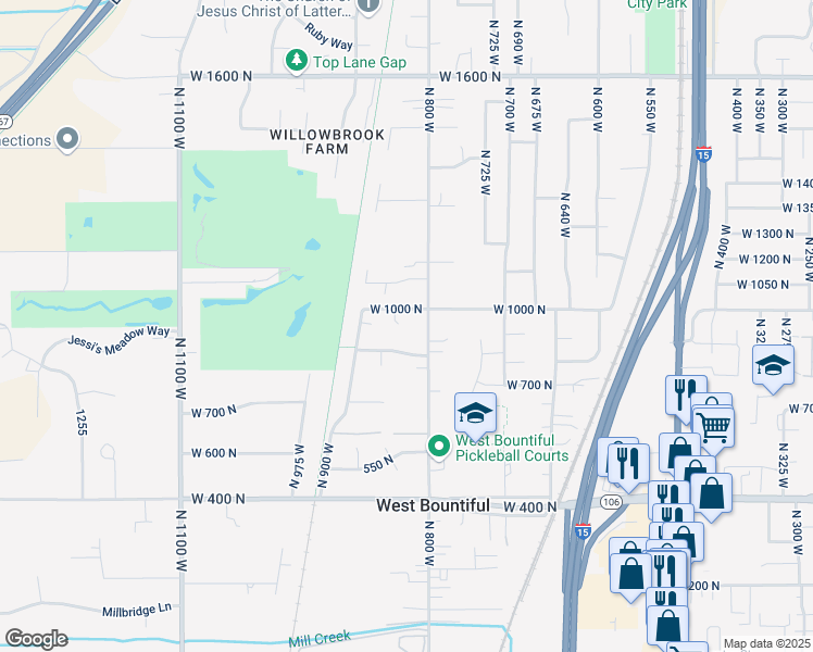 map of restaurants, bars, coffee shops, grocery stores, and more near 932 Pinetree Circle in West Bountiful