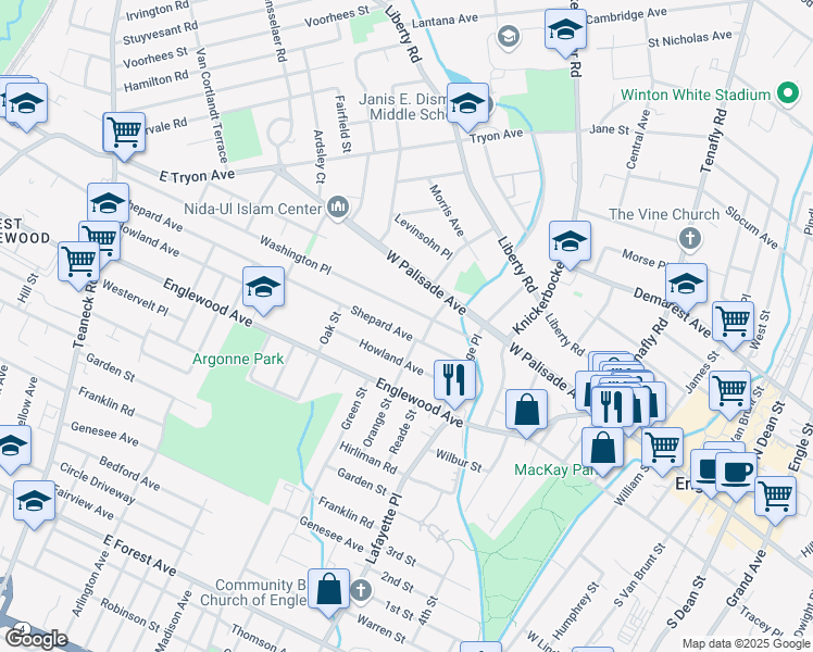 map of restaurants, bars, coffee shops, grocery stores, and more near 300 Shepard Avenue in Englewood