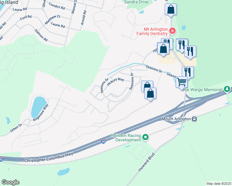 map of restaurants, bars, coffee shops, grocery stores, and more near 34 Maple Lane in Mount Arlington