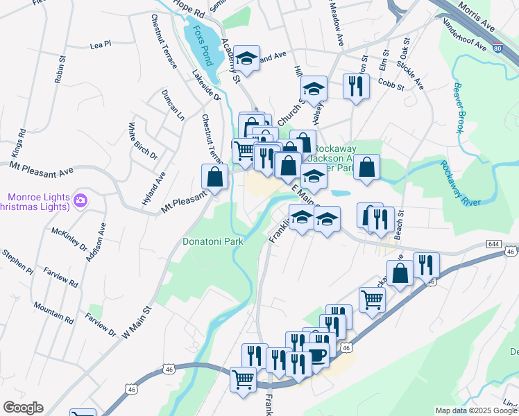 map of restaurants, bars, coffee shops, grocery stores, and more near 58 East New Street in Rockaway