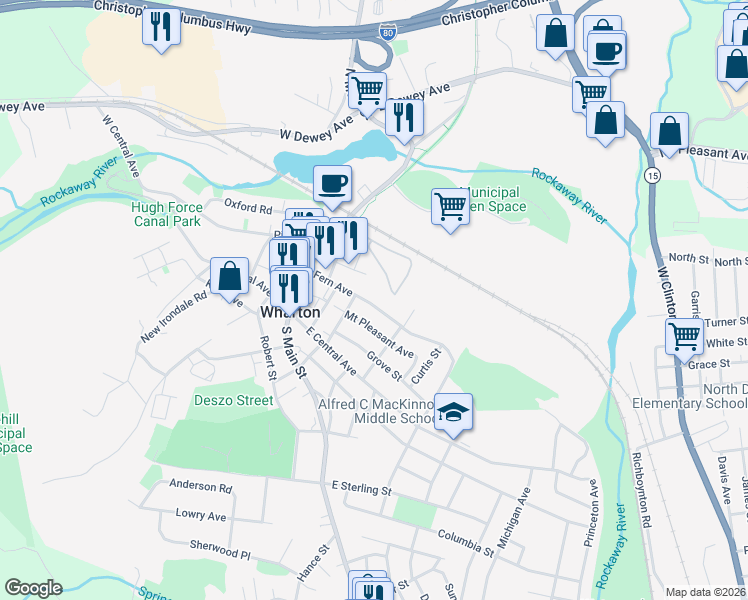 map of restaurants, bars, coffee shops, grocery stores, and more near 58-60 Fern Avenue in Wharton