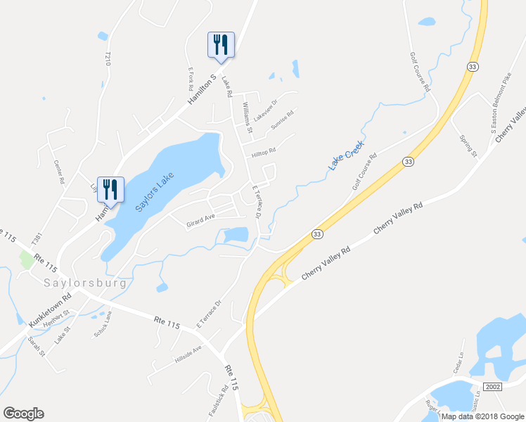 map of restaurants, bars, coffee shops, grocery stores, and more near 200 East Terrace Drive in Saylorsburg