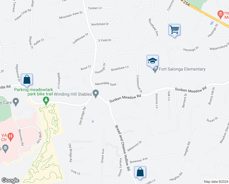 map of restaurants, bars, coffee shops, grocery stores, and more near 5 Sunken Meadow Road in Northport