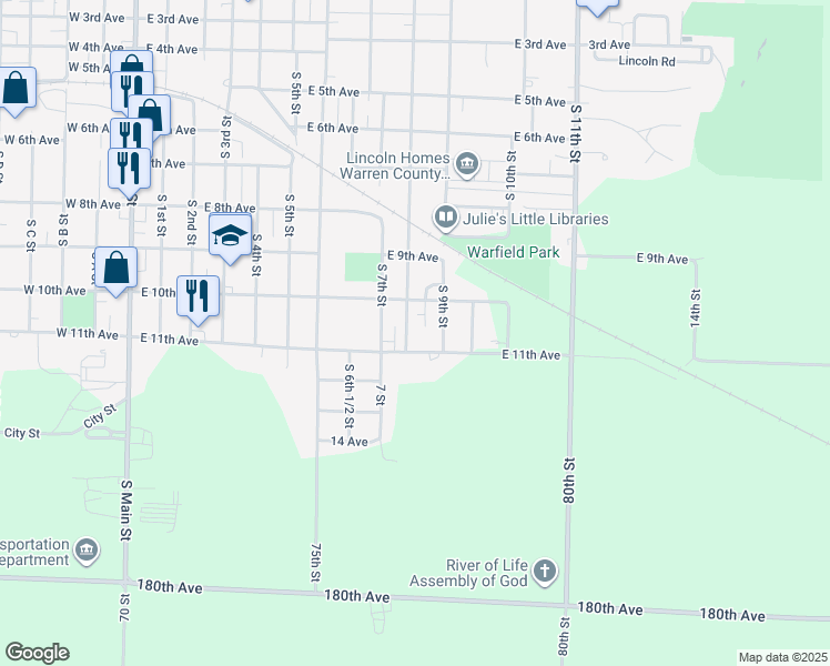 map of restaurants, bars, coffee shops, grocery stores, and more near 1119 South 8th Street in Monmouth