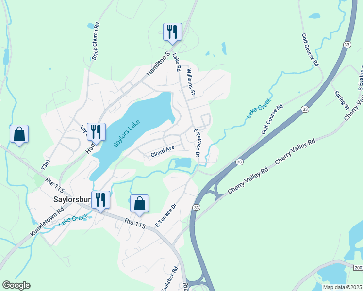 map of restaurants, bars, coffee shops, grocery stores, and more near 812 Dakota Lane in Saylorsburg