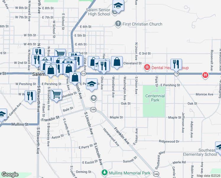 map of restaurants, bars, coffee shops, grocery stores, and more near 286 Ohio Avenue in Salem