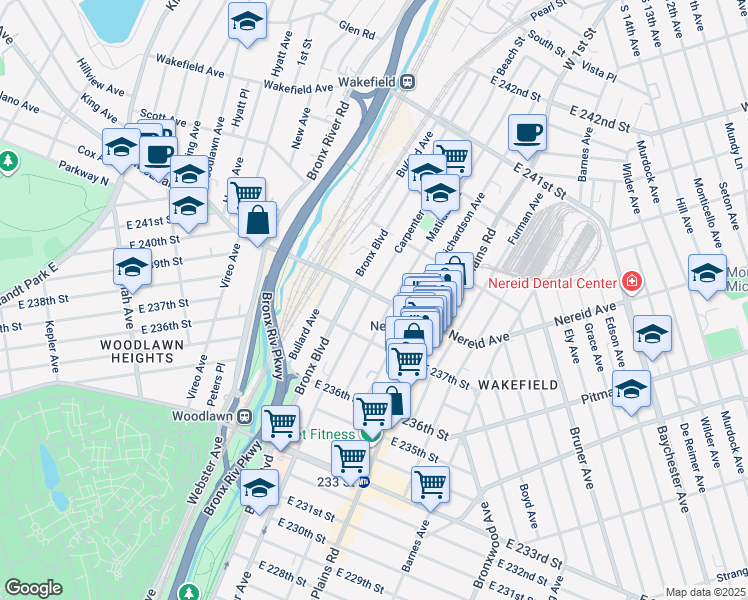 map of restaurants, bars, coffee shops, grocery stores, and more near 4384 Carpenter Avenue in The Bronx