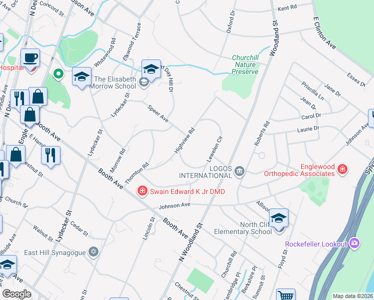 map of restaurants, bars, coffee shops, grocery stores, and more near 340 Lewelen Circle in Englewood