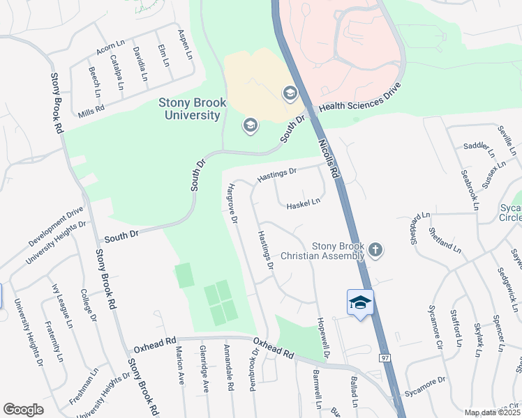 map of restaurants, bars, coffee shops, grocery stores, and more near 8 Heath Court in Stony Brook