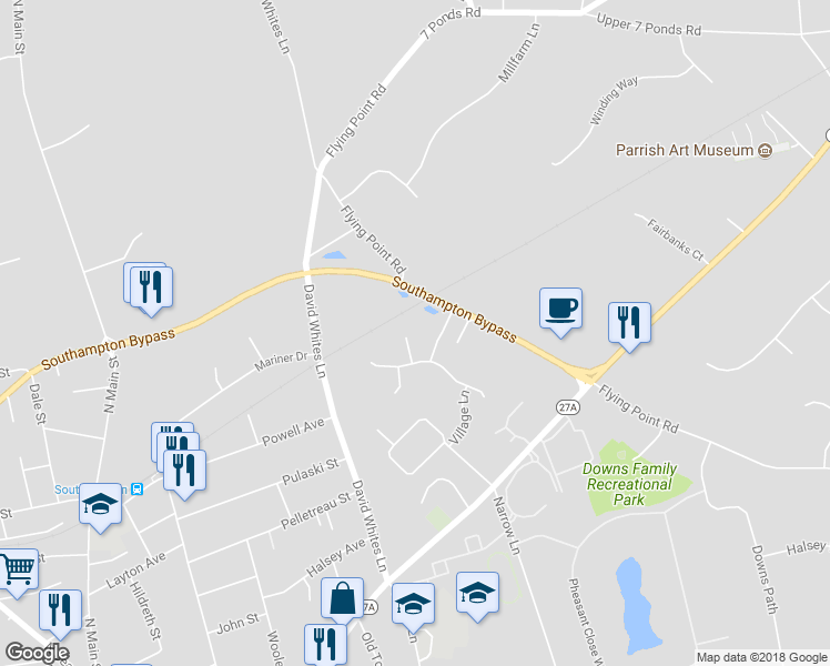 map of restaurants, bars, coffee shops, grocery stores, and more near 8 Juniper Lane in Southampton