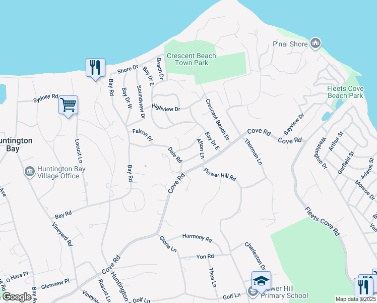 map of restaurants, bars, coffee shops, grocery stores, and more near 12 Bardwell Lane in Huntington