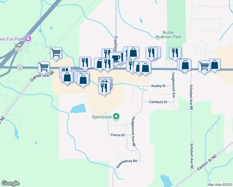 map of restaurants, bars, coffee shops, grocery stores, and more near 2500 West State Street in Alliance