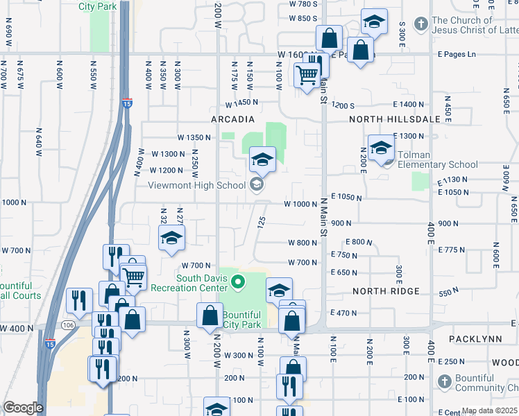 map of restaurants, bars, coffee shops, grocery stores, and more near 971 Chapel Drive in Bountiful