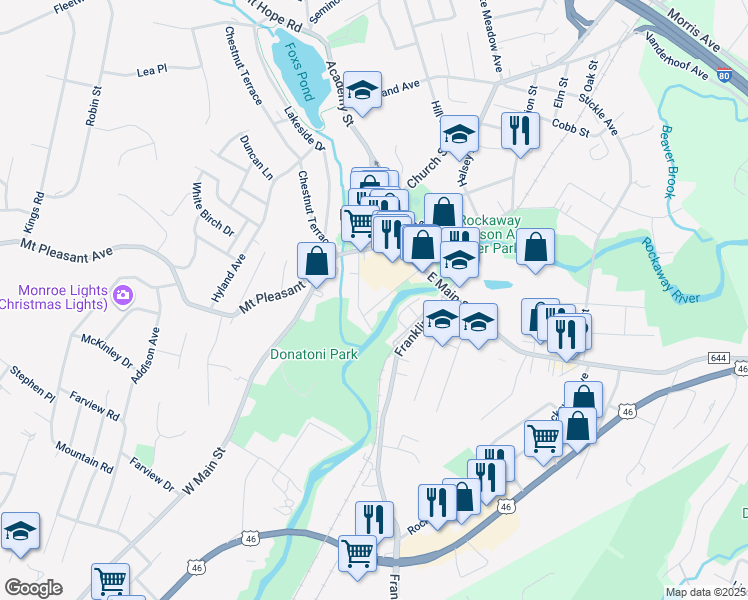 map of restaurants, bars, coffee shops, grocery stores, and more near 55 East New Street in Rockaway