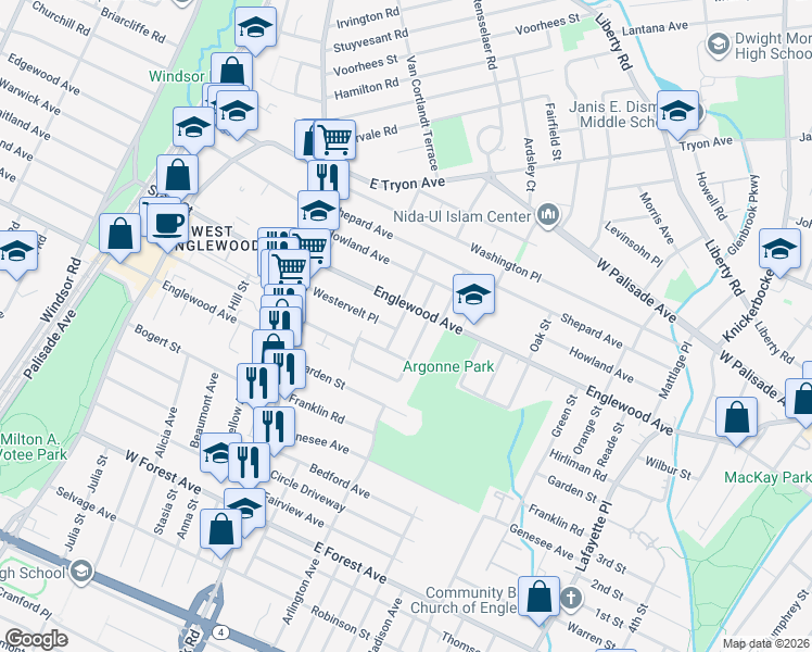 map of restaurants, bars, coffee shops, grocery stores, and more near 1432 Hubert Terrace in Teaneck