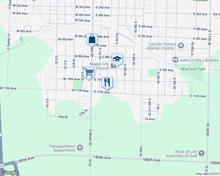 map of restaurants, bars, coffee shops, grocery stores, and more near 201-299 East 11th Avenue in Monmouth