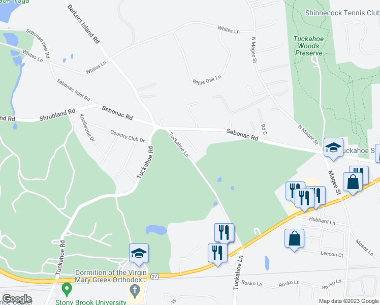 map of restaurants, bars, coffee shops, grocery stores, and more near 246 Tuckahoe Lane in Southampton