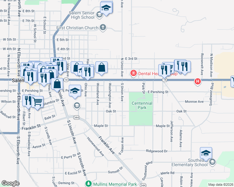 map of restaurants, bars, coffee shops, grocery stores, and more near 318 Washington Street in Salem