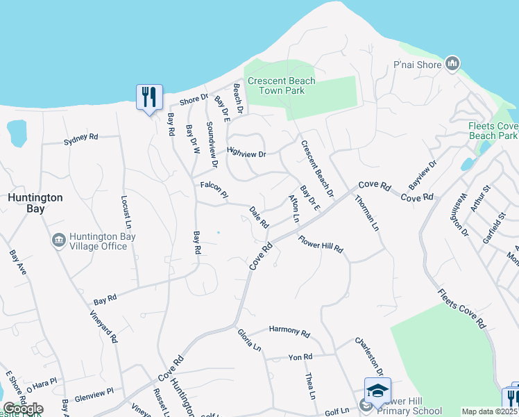 map of restaurants, bars, coffee shops, grocery stores, and more near 5 Dale Road in Huntington