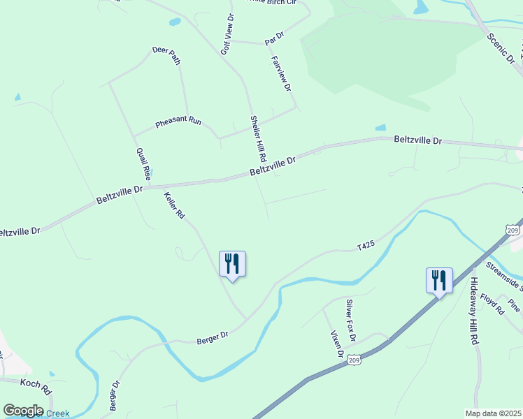 map of restaurants, bars, coffee shops, grocery stores, and more near 1524 Leisure Drive in Kunkletown