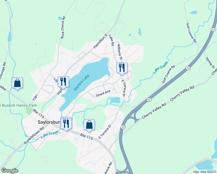 map of restaurants, bars, coffee shops, grocery stores, and more near 507 Poplar Avenue in Saylorsburg