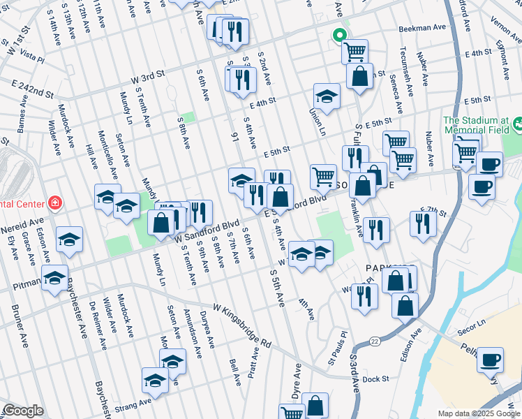 map of restaurants, bars, coffee shops, grocery stores, and more near 507 South 5th Avenue in Mount Vernon