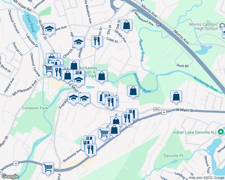 map of restaurants, bars, coffee shops, grocery stores, and more near 45 Beach Street in Rockaway