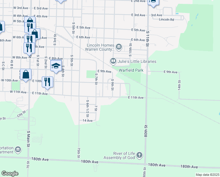 map of restaurants, bars, coffee shops, grocery stores, and more near 1119 South 8th Street in Monmouth