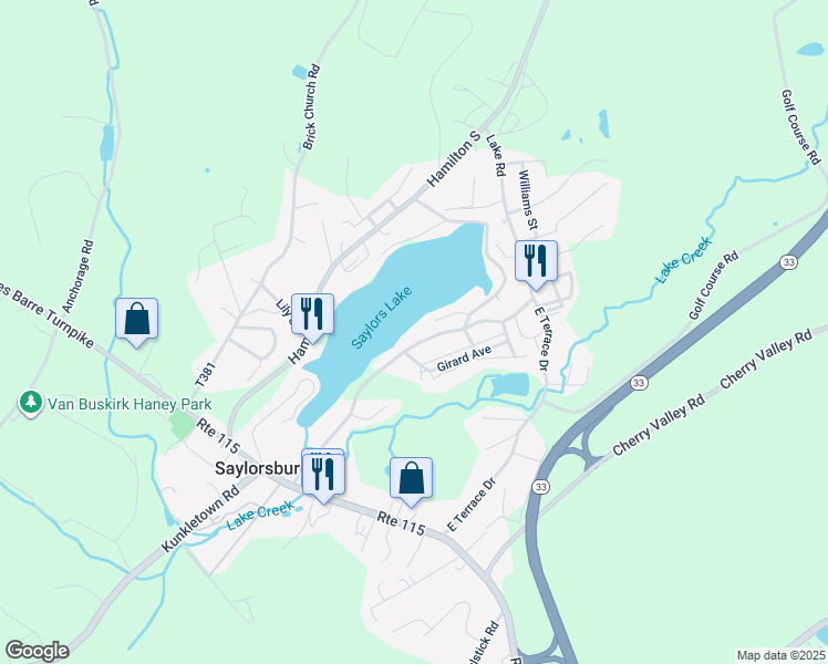 map of restaurants, bars, coffee shops, grocery stores, and more near 372 Icehouse Lane in Saylorsburg