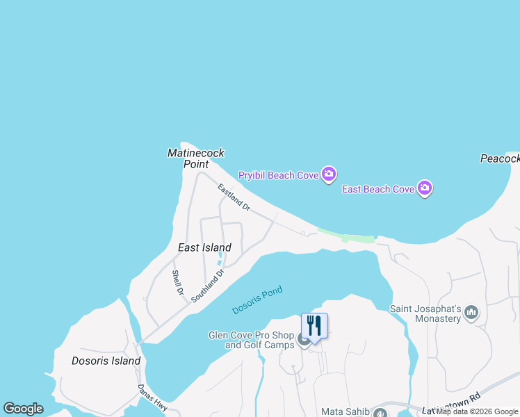 map of restaurants, bars, coffee shops, grocery stores, and more near 4a Dairy Drive in Glen Cove