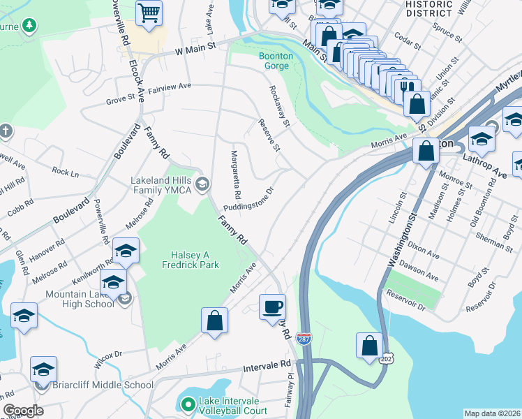 map of restaurants, bars, coffee shops, grocery stores, and more near 481 Morris Avenue in Boonton