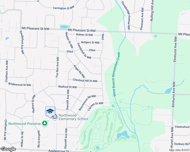map of restaurants, bars, coffee shops, grocery stores, and more near 2144 Chestnut Hill Street Northwest in North Canton