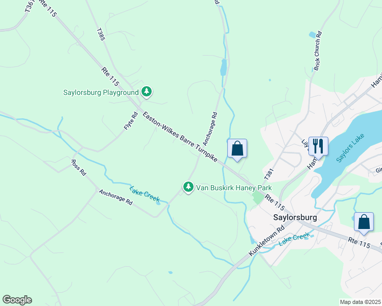 map of restaurants, bars, coffee shops, grocery stores, and more near 281 Anchorage Road in Saylorsburg