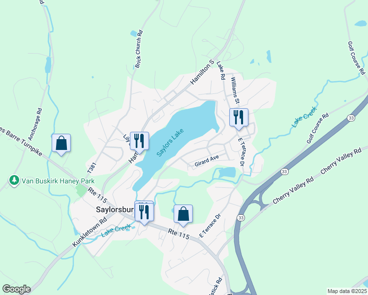 map of restaurants, bars, coffee shops, grocery stores, and more near 372 Icehouse Lane in Saylorsburg