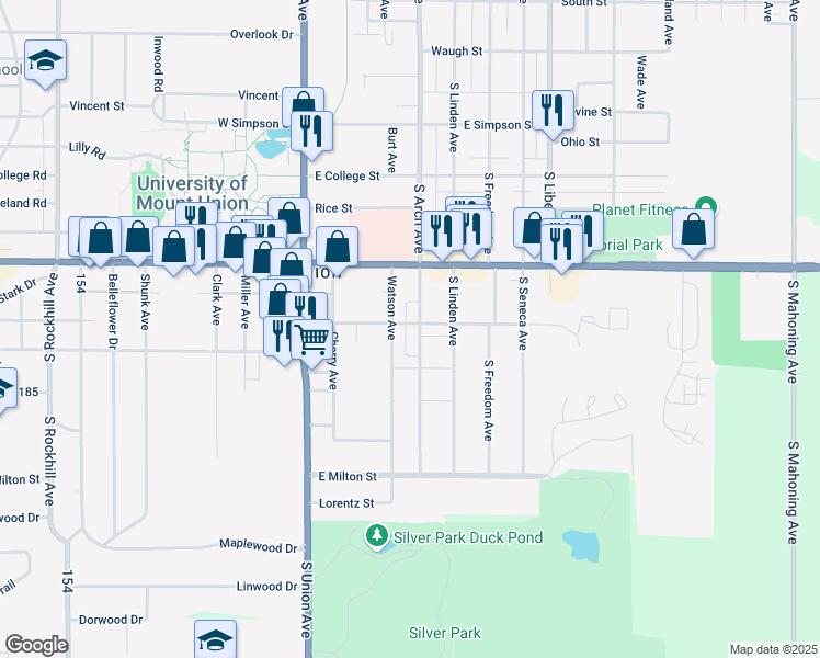 map of restaurants, bars, coffee shops, grocery stores, and more near 2118 Watson Avenue in Alliance