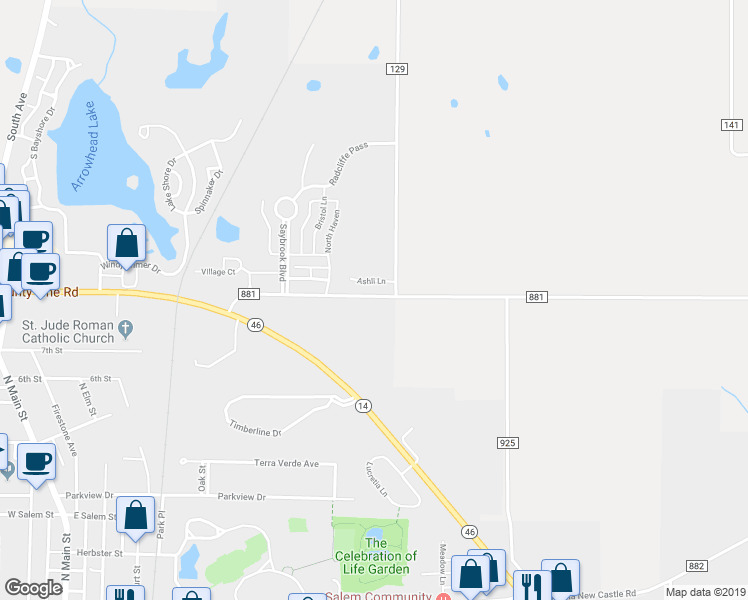 map of restaurants, bars, coffee shops, grocery stores, and more near 43429 County Line Road in Columbiana