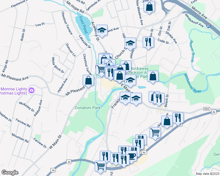 map of restaurants, bars, coffee shops, grocery stores, and more near 1 Bank Street in Rockaway