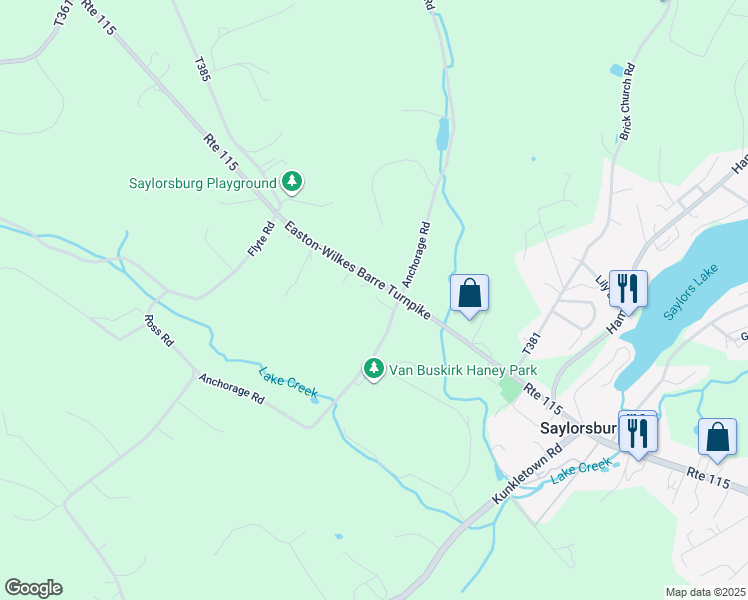 map of restaurants, bars, coffee shops, grocery stores, and more near 281 Anchorage Road in Saylorsburg