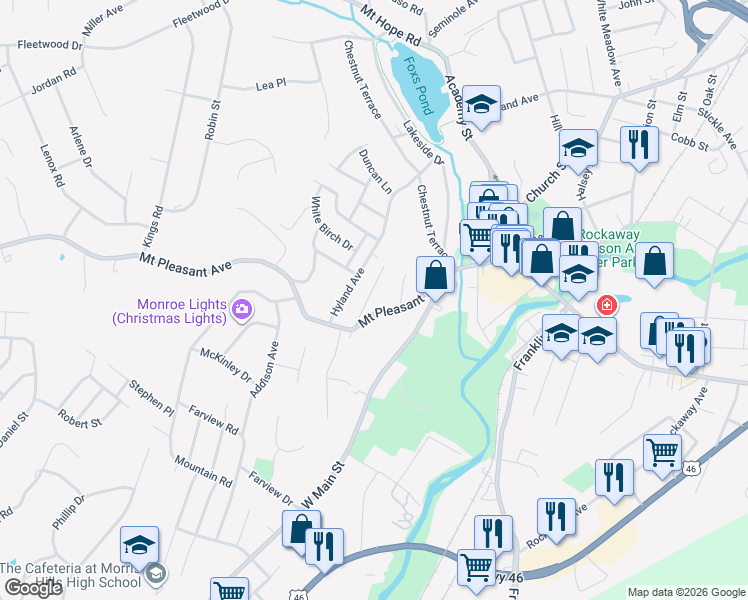 map of restaurants, bars, coffee shops, grocery stores, and more near 38 Marshal Avenue in Rockaway
