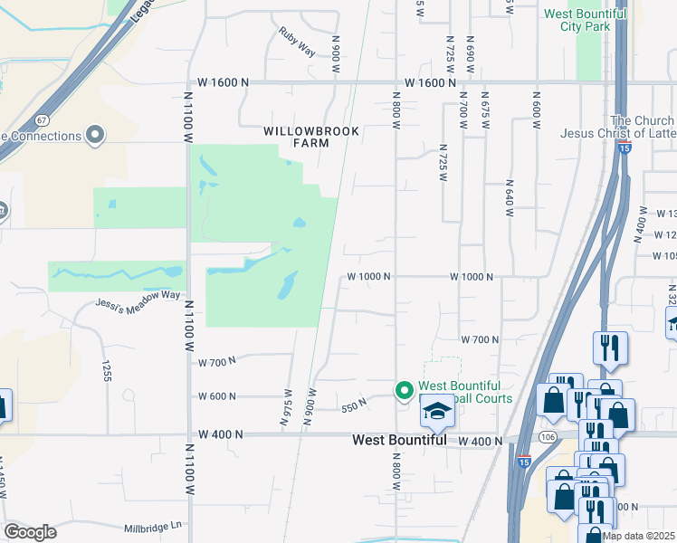 map of restaurants, bars, coffee shops, grocery stores, and more near 900 West 1000 North in West Bountiful