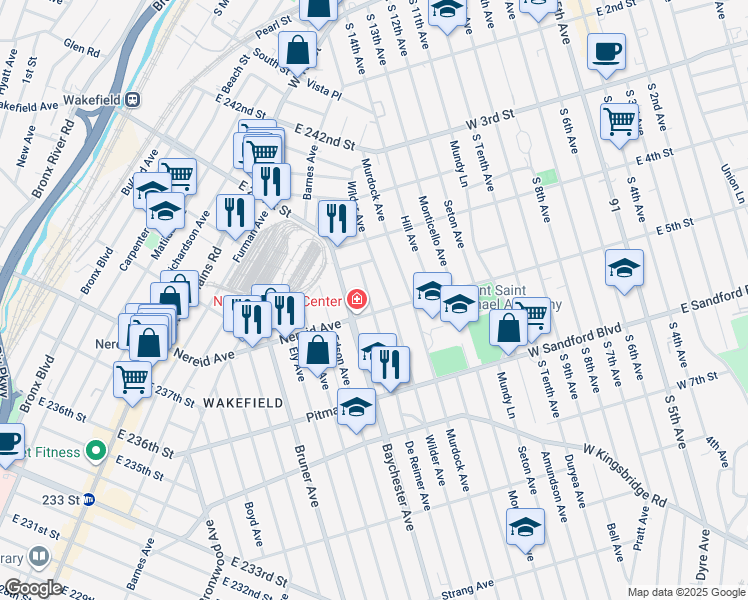 map of restaurants, bars, coffee shops, grocery stores, and more near 4425 Wilder Avenue in Bronx