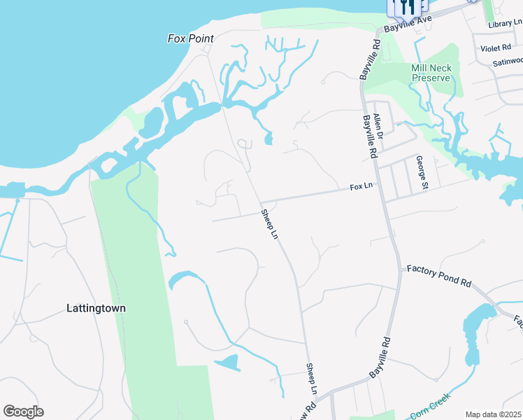 map of restaurants, bars, coffee shops, grocery stores, and more near 103 Sheep Lane in Locust Valley