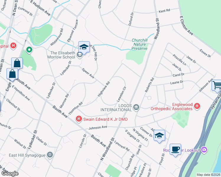 map of restaurants, bars, coffee shops, grocery stores, and more near 437 Highview Road in Englewood