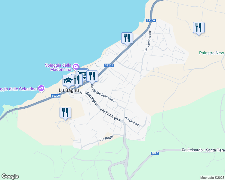 map of restaurants, bars, coffee shops, grocery stores, and more near 9 Via Molise in Lu Bagnu