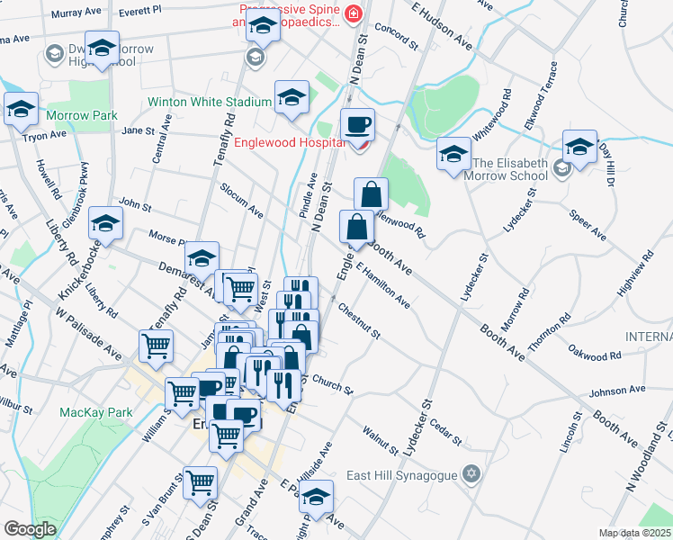 map of restaurants, bars, coffee shops, grocery stores, and more near 216 Engle Street in Englewood