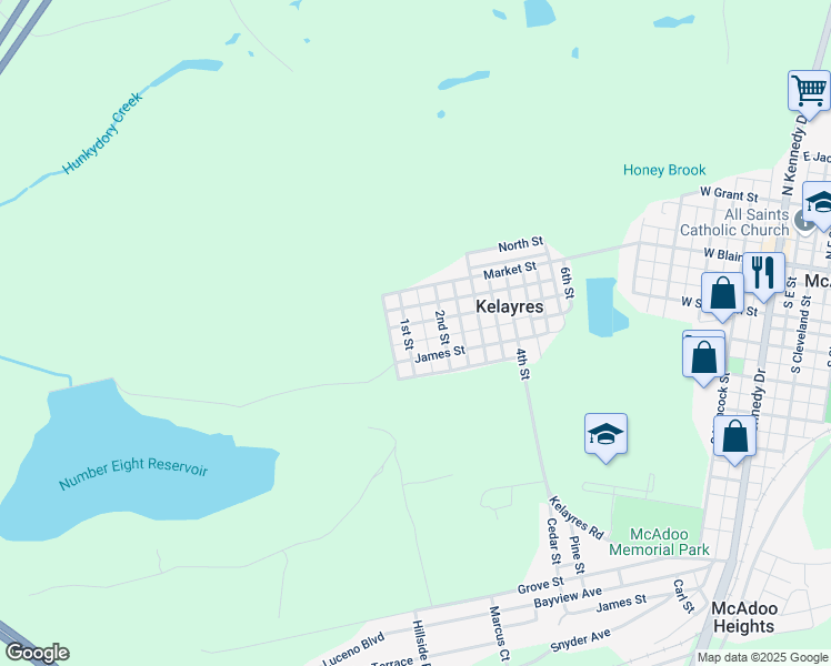 map of restaurants, bars, coffee shops, grocery stores, and more near 47 Center Street in McAdoo